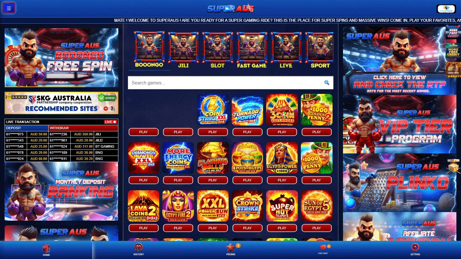 Superaus Casino desktop home