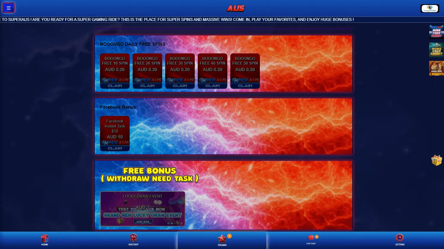 Superaus Casino desktop promotions